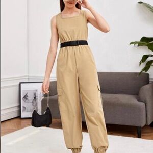 Stylish Tan Jumpsuit with Black Belt